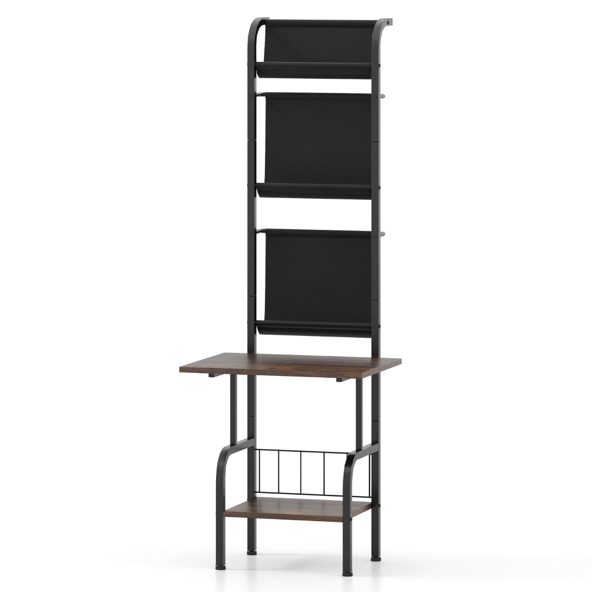 LIVSK Platenspelerstandaard - 5-laags Vinyldisplay - Ruim Werkblad - Robuust Metaal - Tot 60 kg - 50 x 51 x 145 cm - Rustiek Bruin
