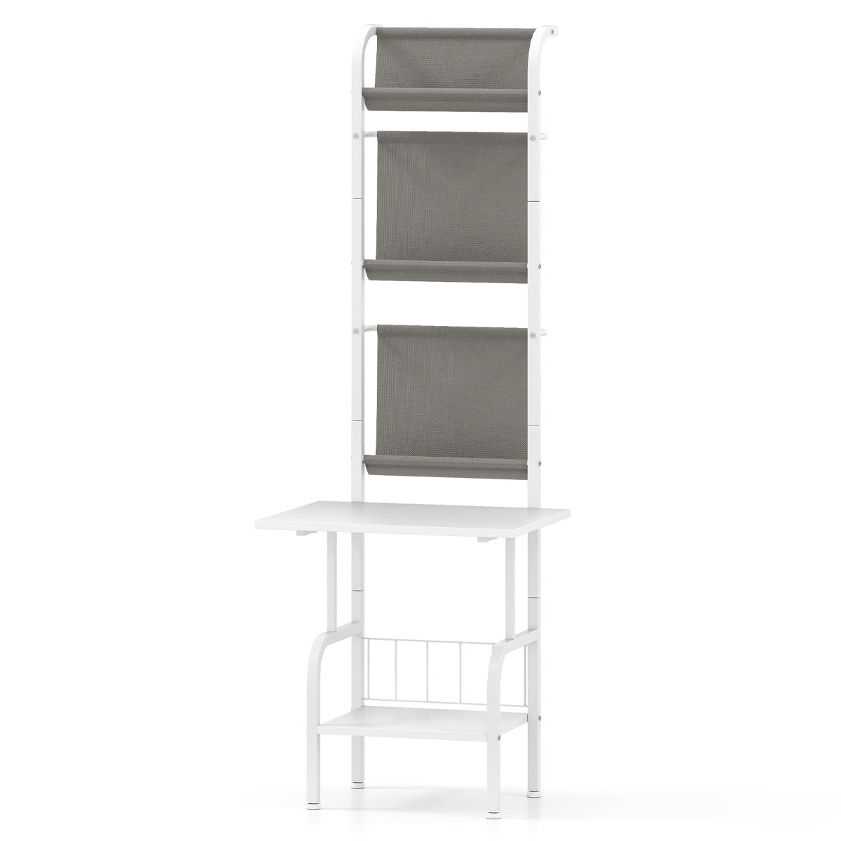 LIVSK Platenspelerstandaard - 5-laags met Oxford-stofplanken - Ruim werkblad - Hoogte 145 cm - Wit