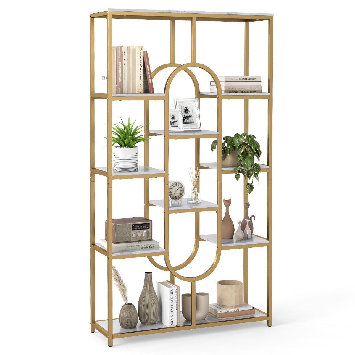 Livsk costway 5 laags rek industriele stijl rek open rek vrijstaande hoge displaykast wit