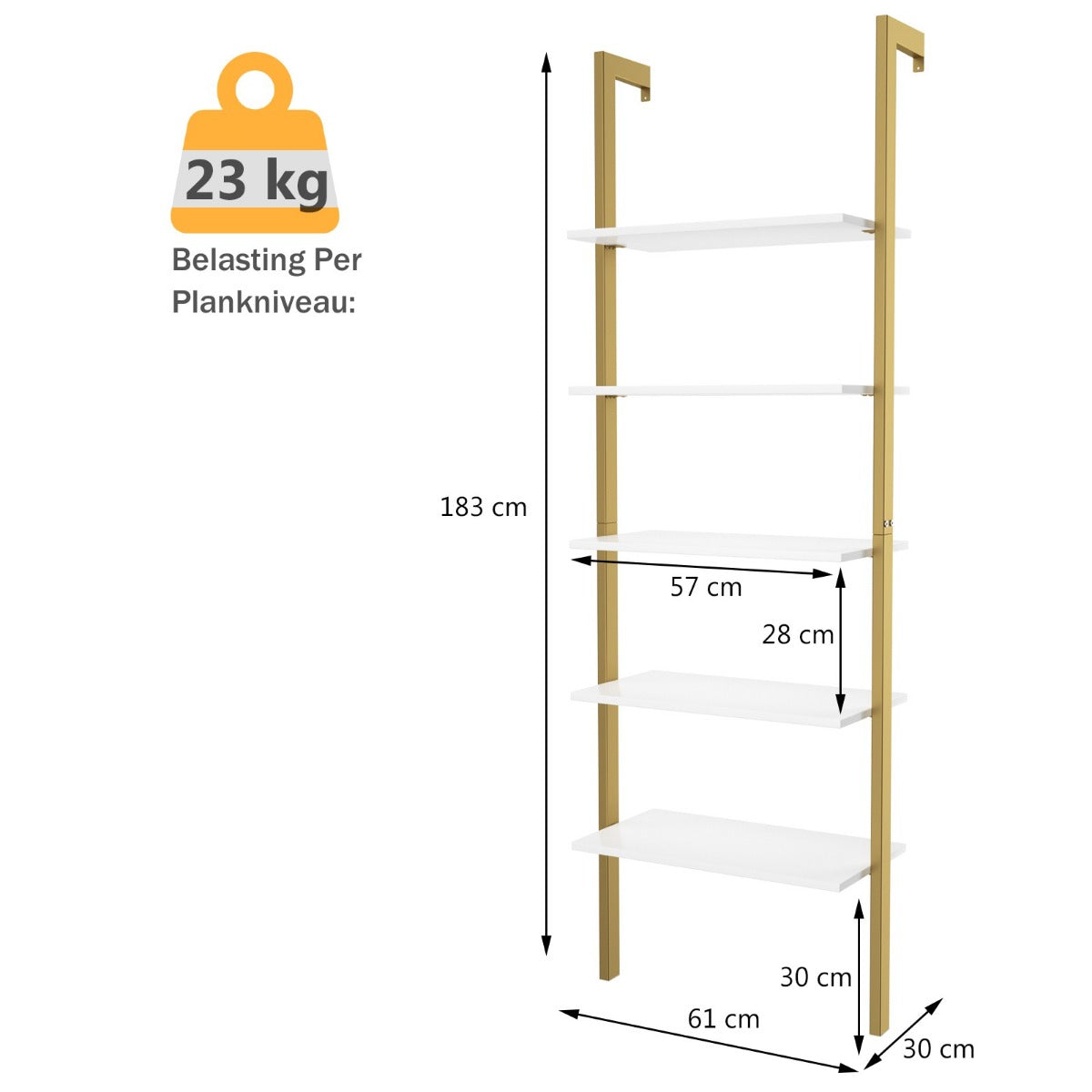 LIVSK Ladder Boekenkast - 5-laagse Planken - Stabiel en Duurzaam - Rustieke Notenhout - 61 x 30 x 183 cm - Bruin