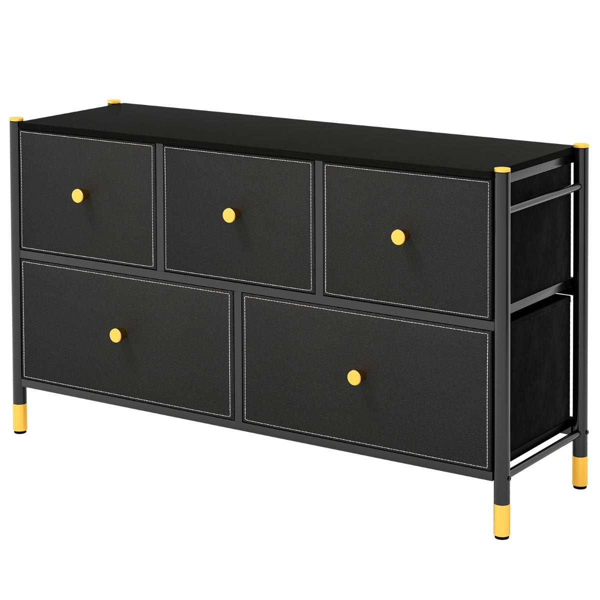 LIVSK Commode met 5 Stoffen Laden - Stevig Metaalframe - Inklapbare Laden - Anti-kantelbeveiliging - 100 x 30 x 58,5 cm - Zwart