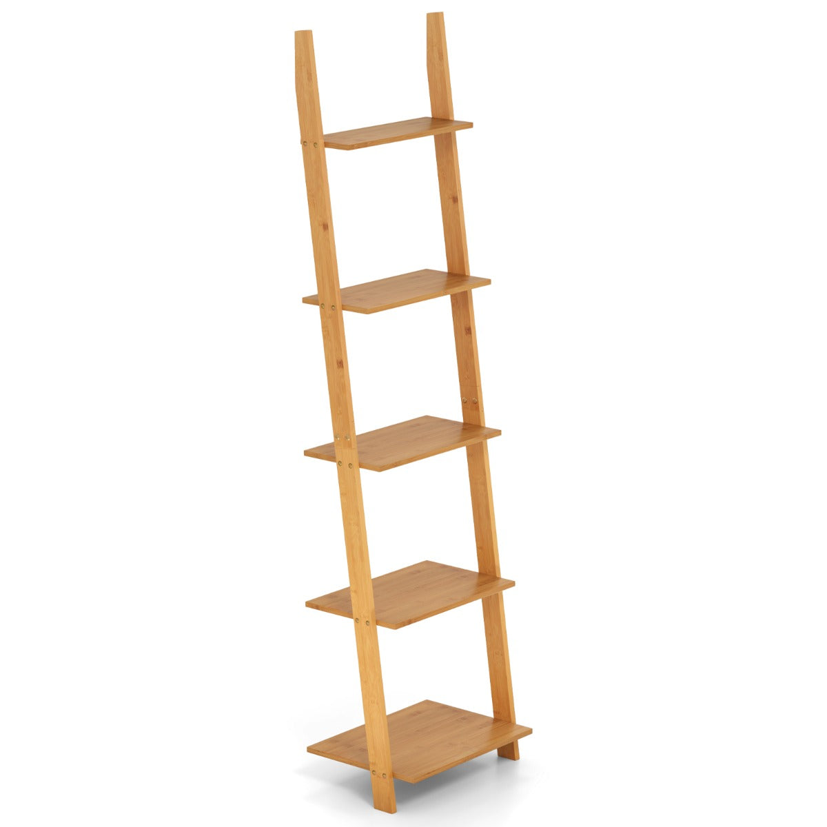 LIVSK Bamboe Ladderplank - 5 Open Opslagplanken - Ruimtebesparend en Stabiel - Voor Slaapkamer en Woonkamer - Natuurlijk