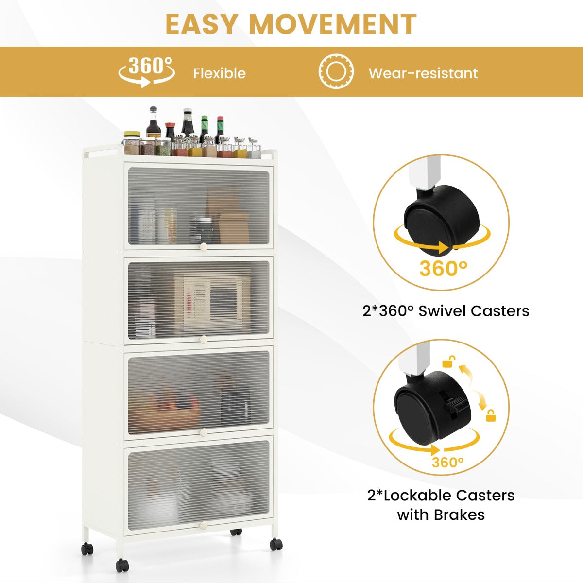 LIVSK Rollende Magnetronstandaard - 5 Niveaus - Semi-Transparante Deuren - 4 Wielen - Sterk Metaal - 60 x 32 x 154 cm - Wit