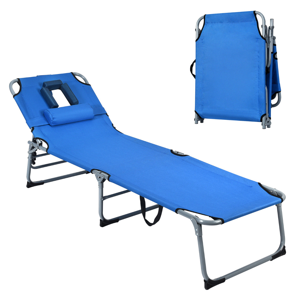 LIVSK Opvouwbare Loungestoel - 5 Verstelbare Posities - Ademend Oxford Stof - Draagvermogen 150 kg - Blauw