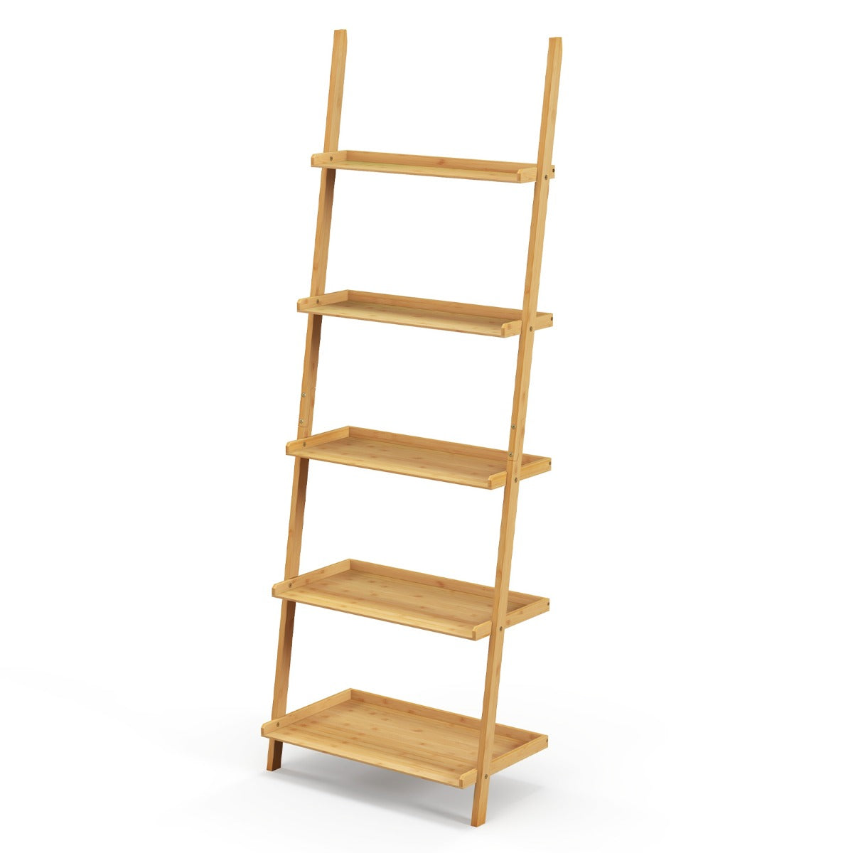 LIVSK Laddervormige Boekenkast van Bamboe - 5 Planken - Anti-Valranden - Waterdicht - 65 x 36 x 183 cm - Natuurlijk