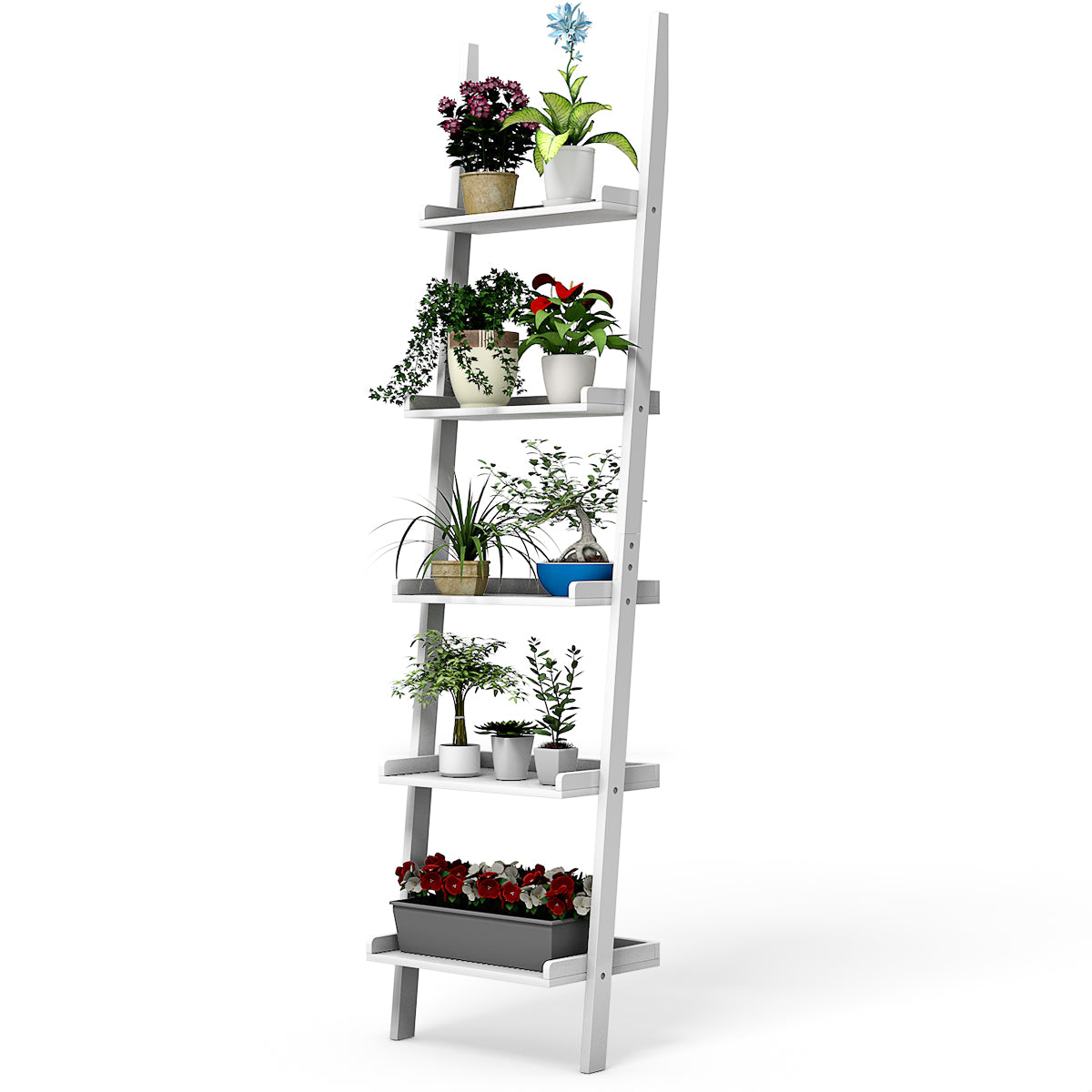 LIVSK Opbergrek Laddervormig - 5 Tiers met Stevige MDF - Diverse Breedtes voor Boeken en Decoratie - Wit