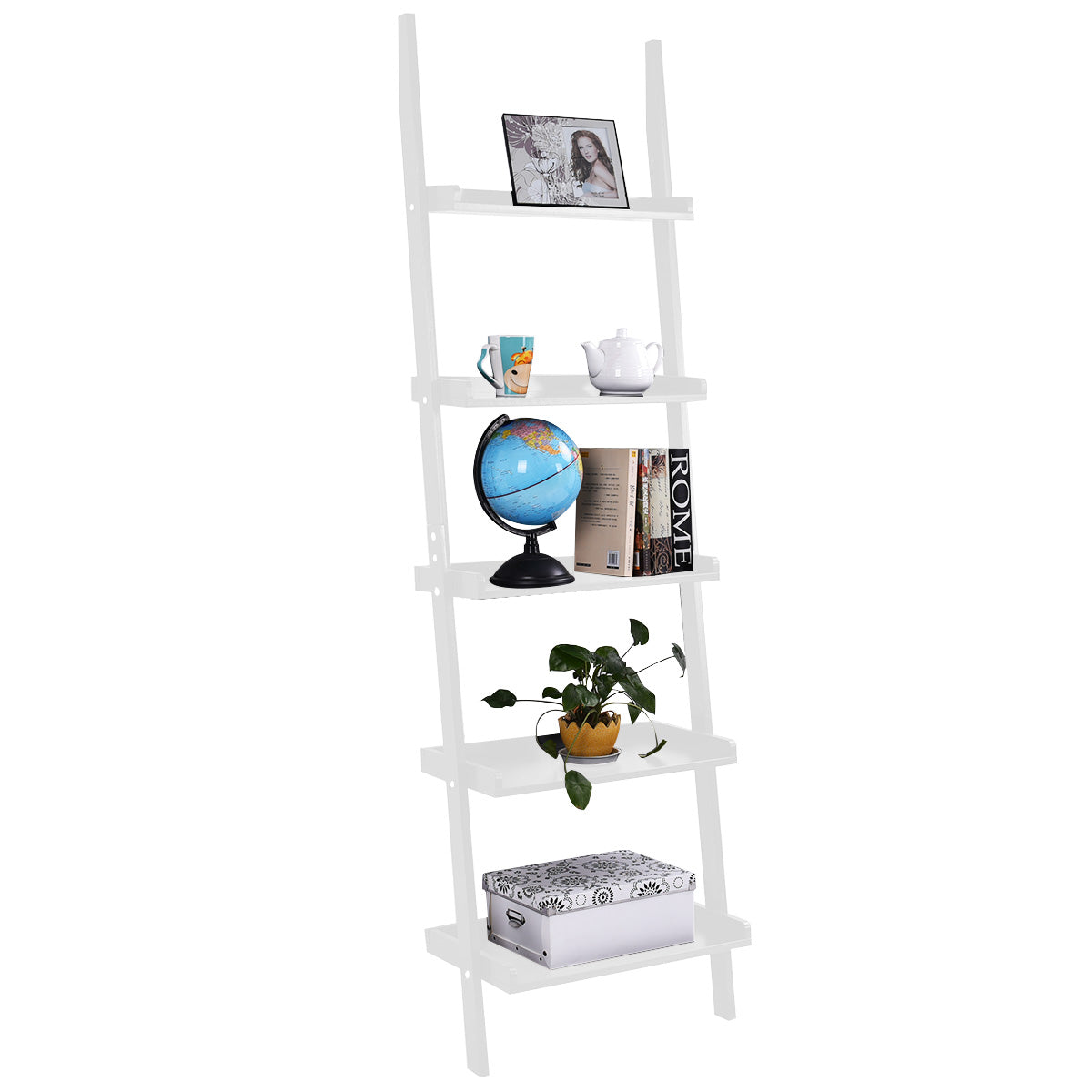 LIVSK Opbergrek Laddervormig - 5 Tiers met Stevige MDF - Diverse Breedtes voor Boeken en Decoratie - Wit