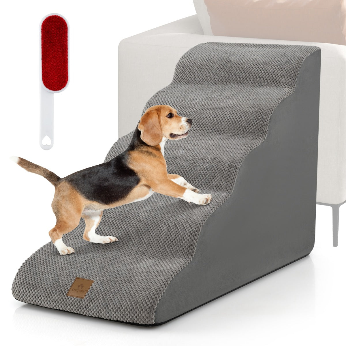 LIVSK Huisdierhelling - 5 Treden - Antislip Schuim - Tot 30 kg - Afneembare Wasbare Hoes - Grijs
