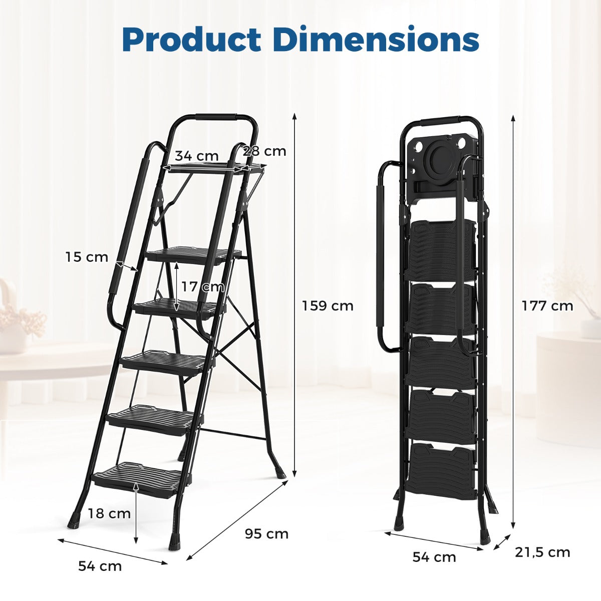 Livsk costway 5 treden ladder met gereedschapshouder vouwbare opstapladder tot 150 kg belastbaar vouwladder staand ladders 2