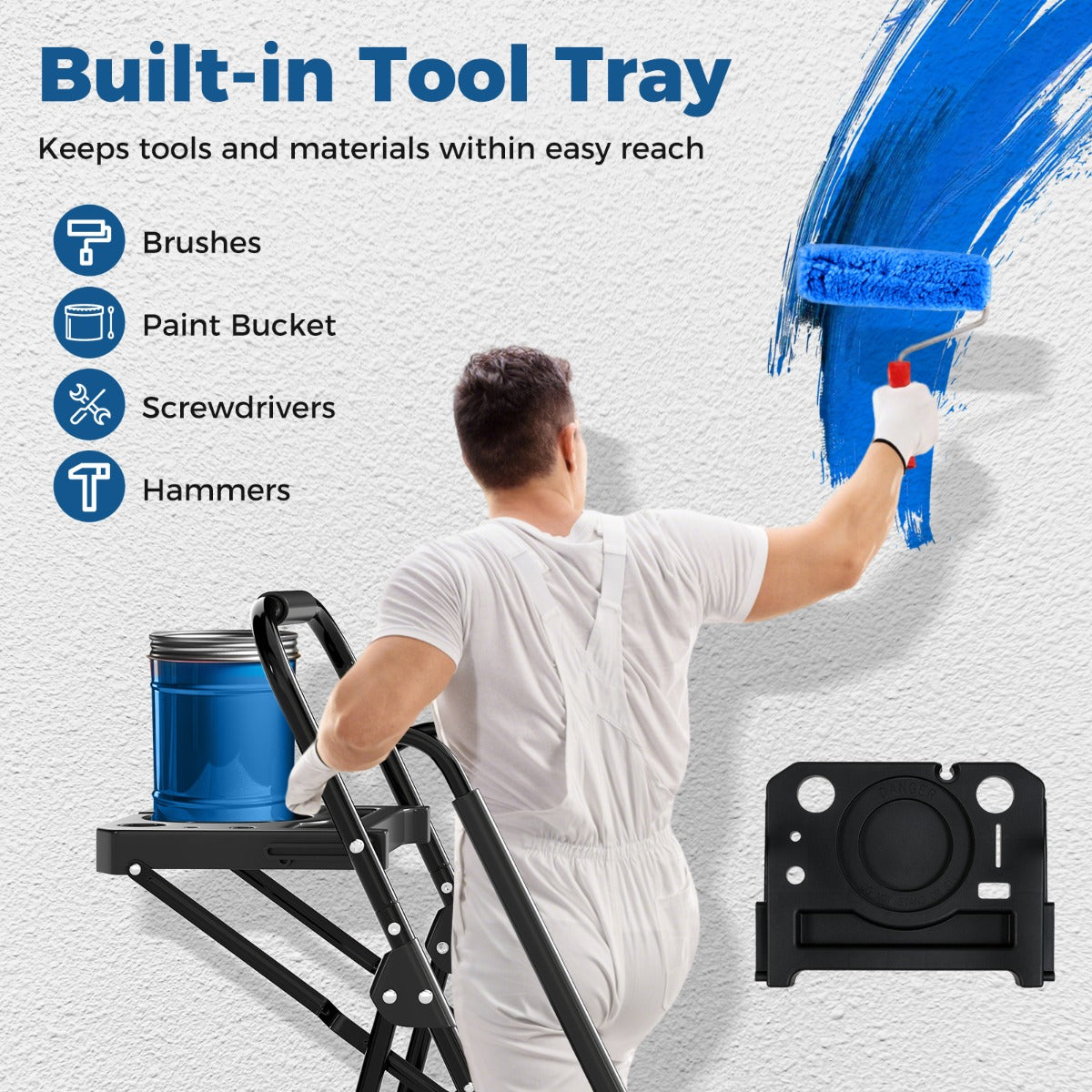 Livsk costway 5 treden ladder met gereedschapshouder vouwbare opstapladder tot 150 kg belastbaar vouwladder staand ladders 4