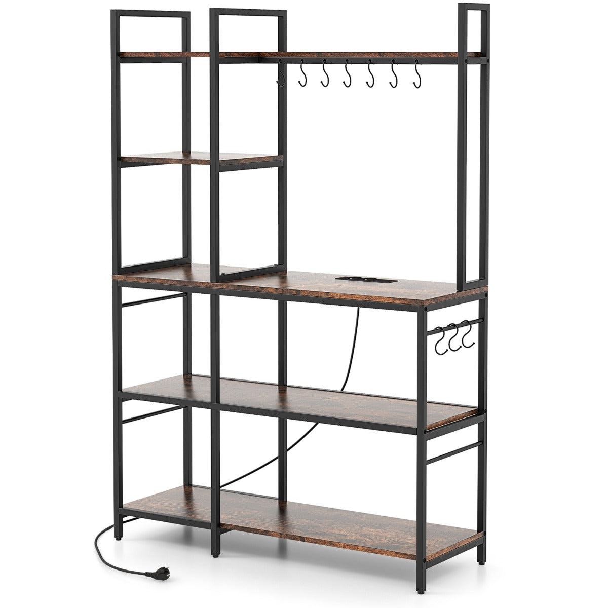LIVSK 5-laags stellingkast met oplaadstation - 10 haken - Verstelbare glijders - Duurzaam en stijlvol - 107 x 37 x 160 cm -
