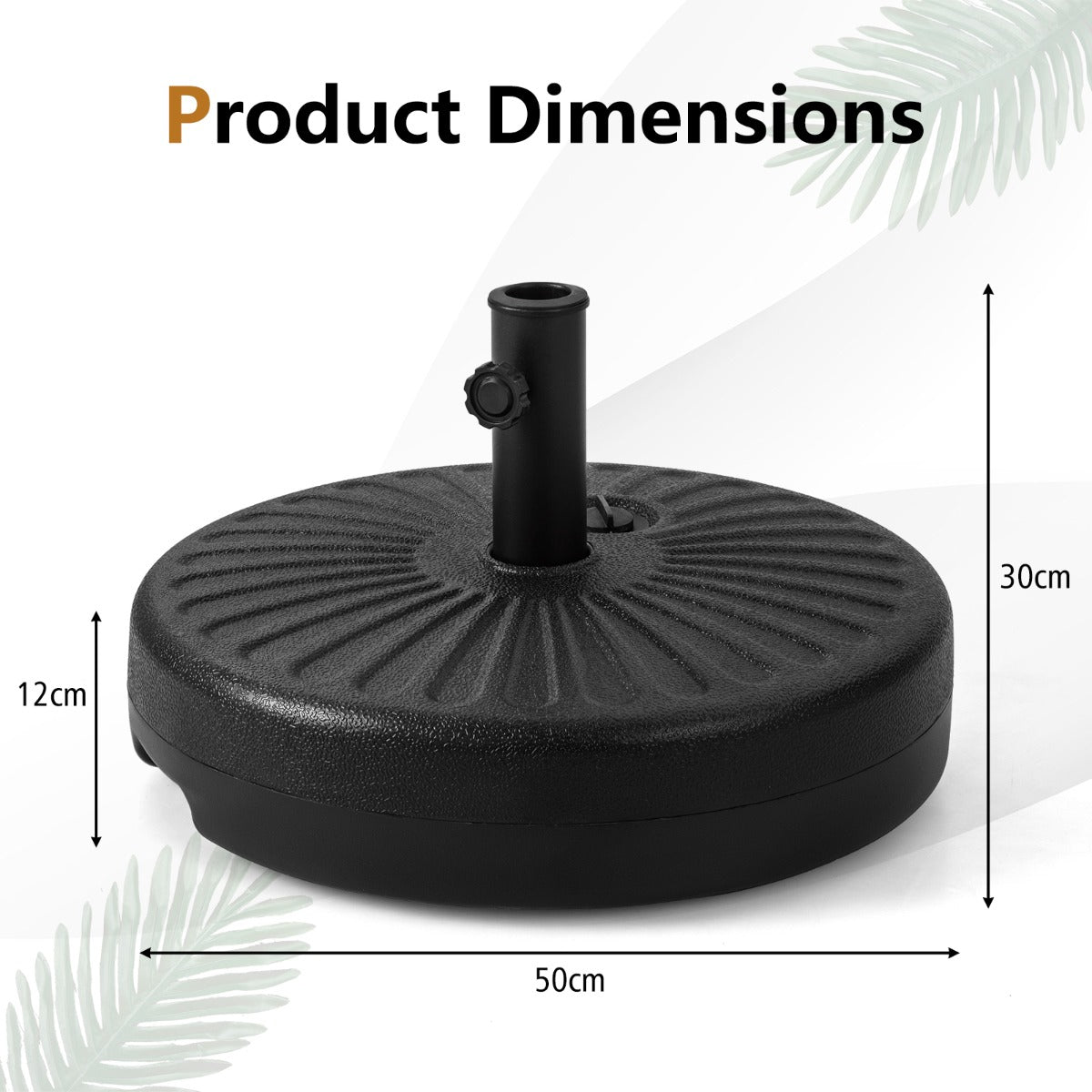 LIVSK Vulbare Parasolvoetsteun - 18 L Capaciteit - HDPE Materiaal - Geschikt voor 270-300 cm Parasols - 50 x 30 cm - Zwart
