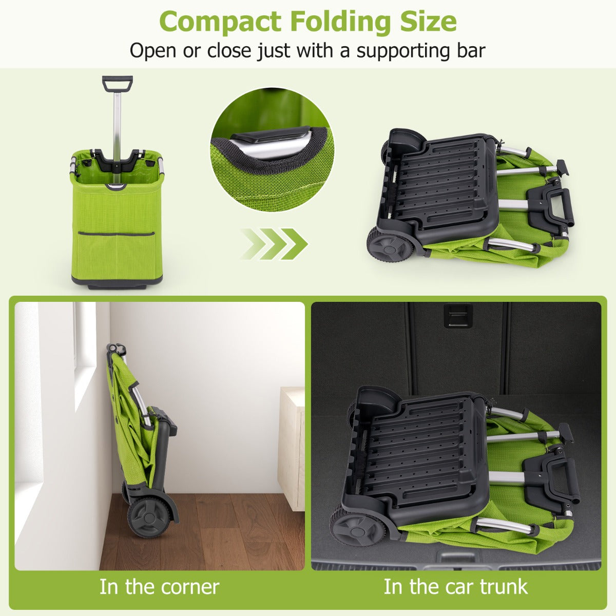 Livsk costway 50 l opvouwbare boodschappentrolley draagbare multifunctionele trolley met 3 vakken voor winkelen kamperen wassen picknicken 5