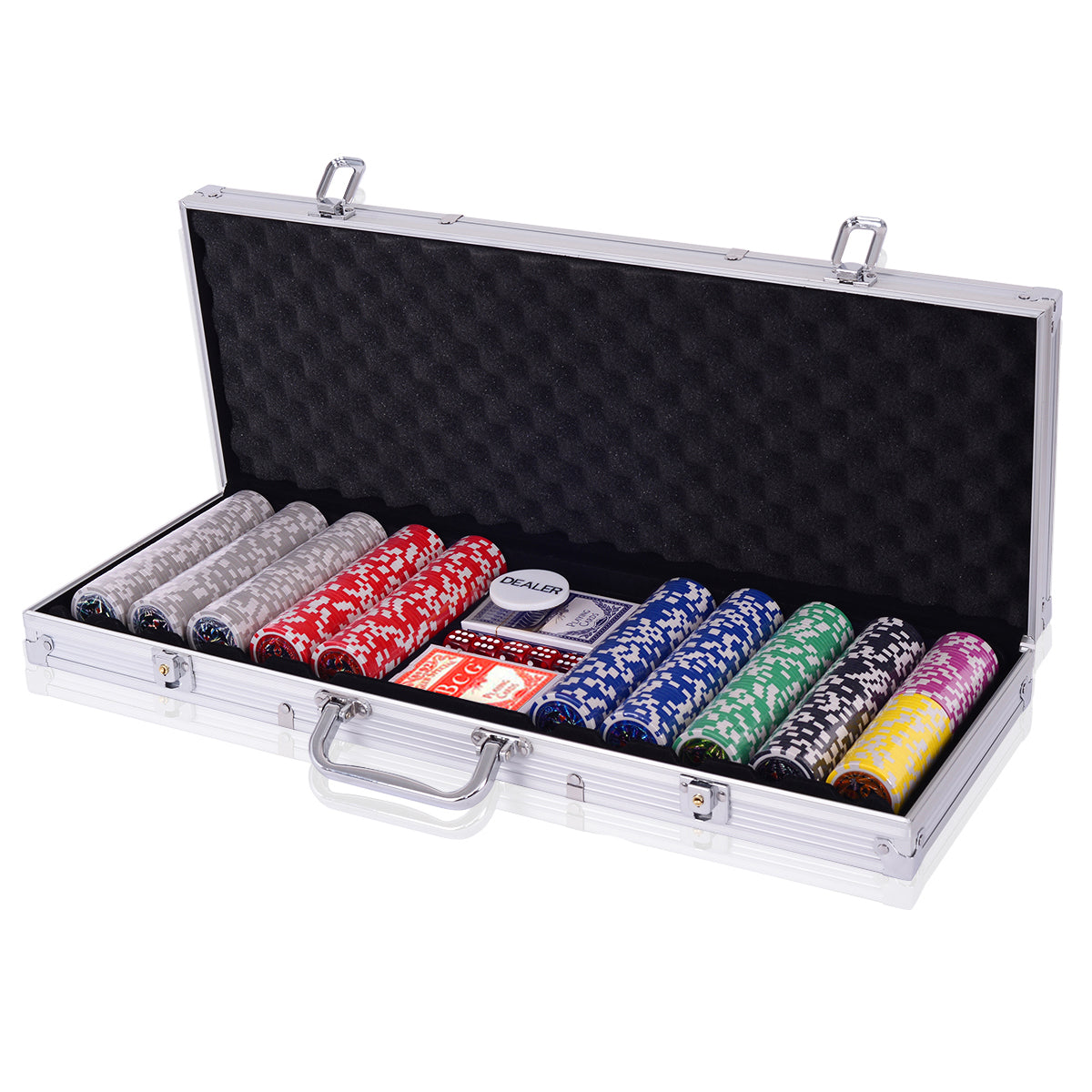 LIVSK 500 Stuks Pokerset - Inclusief Speelkaarten, Dobbelstenen en Tafelkleed - Aluminium Koffer - Geschikt voor Alle Leeftijden