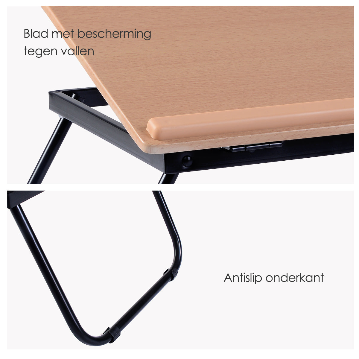 LIVSK Opvouwbare Bedtafel - Verstelbaar Werkoppervlak - Duurzaam MDF en Stabiel IJzeren Frame - 55 x 32 x 23 cm - Zwart