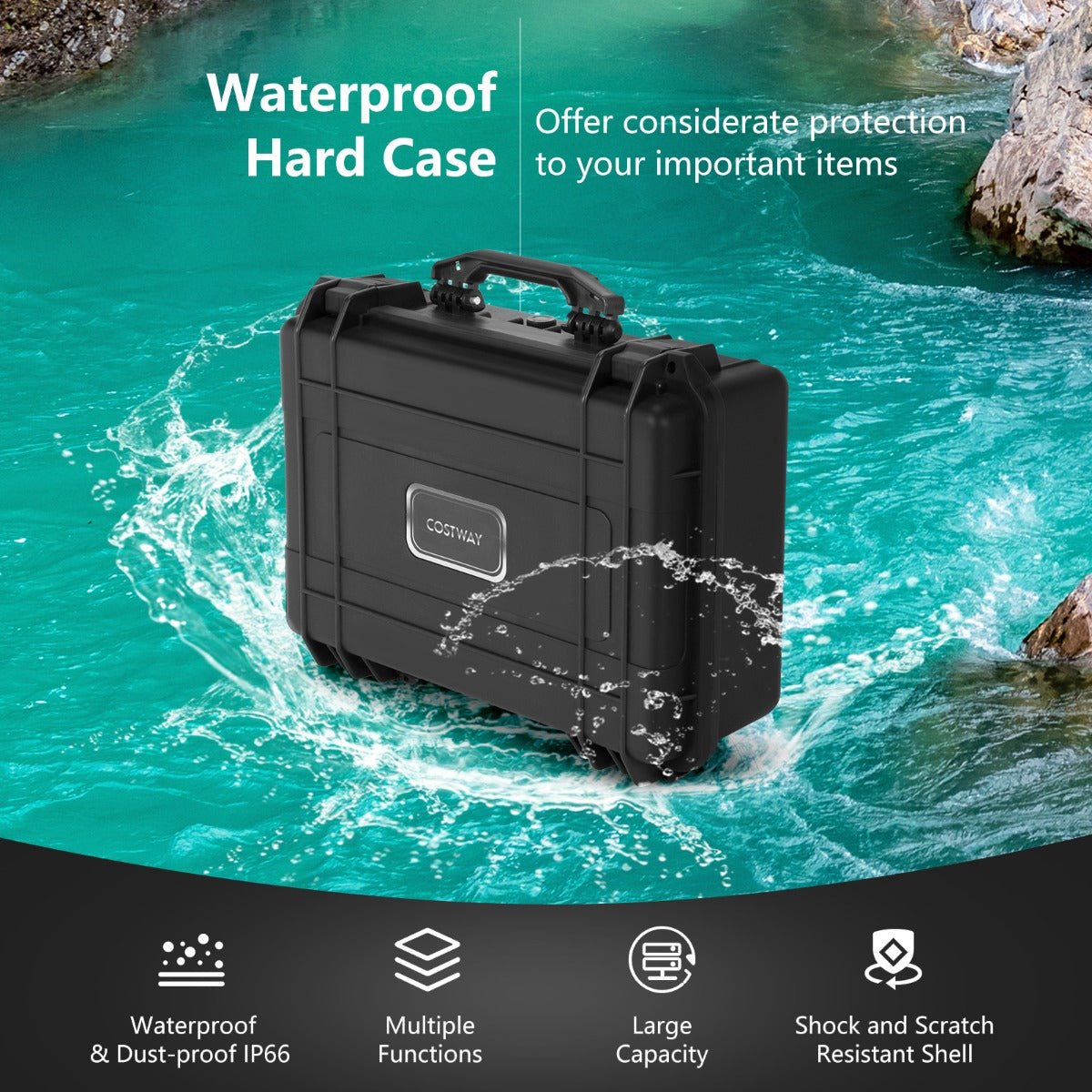 LIVSK Waterdichte Harde Koffer - IP66 Waterdicht & Stofdicht - Aanpasbaar Schuim - Voor Elektronica/Drones/Camera's - Zwart