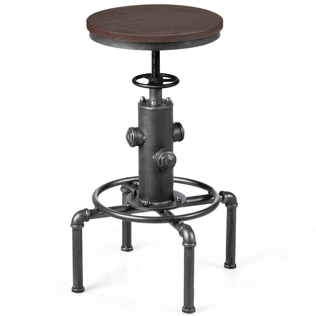 LIVSK Hoogteverstelbare Barkruk - Draaibaar met Ergonomische Voetsteun - Robuust Ijzeren Frame - Tot 150 kg - Industrieel Retro -