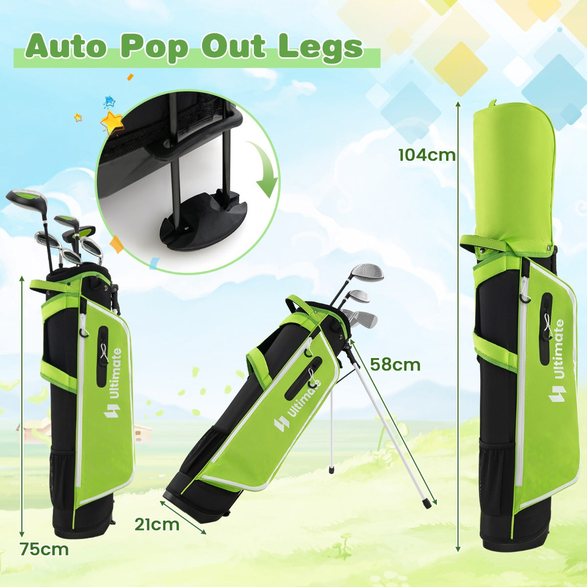 LIVSK Junior Golfclubset met Golftas en Regenhoes - Compleet voor 11-13 Jaar - Aluminium Driver - Roestvrijstalen Ijzers -