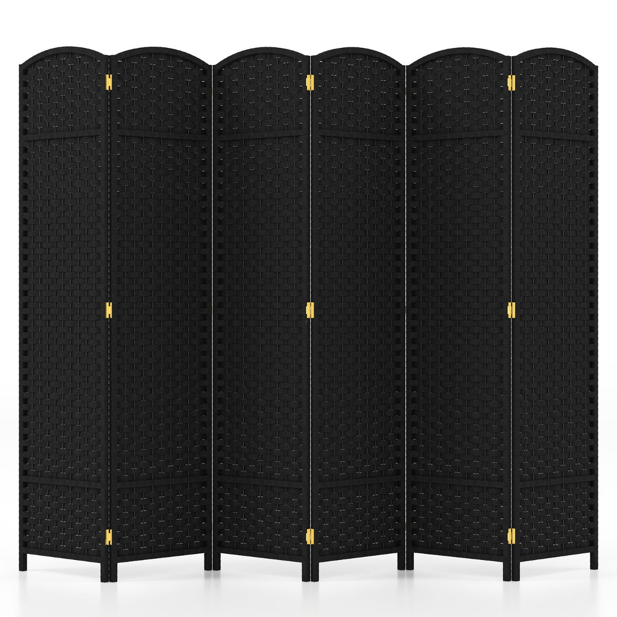 LIVSK 6-delige Scheidingswand - Handgeweven Design - Opvouwbaar - Massief Grenenhout - 240 cm - Zwart
