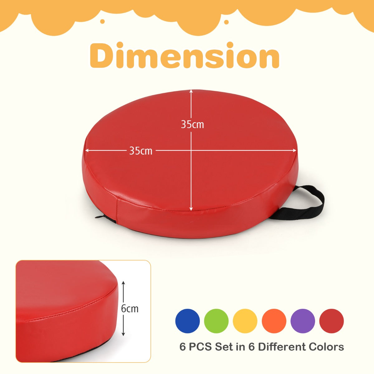 LIVSK 6-delige Vloerkussen-set - Zacht en Lichtgewicht - Waterdichte Hoezen met Handgrepen - Ideaal voor Spelen en Leren -