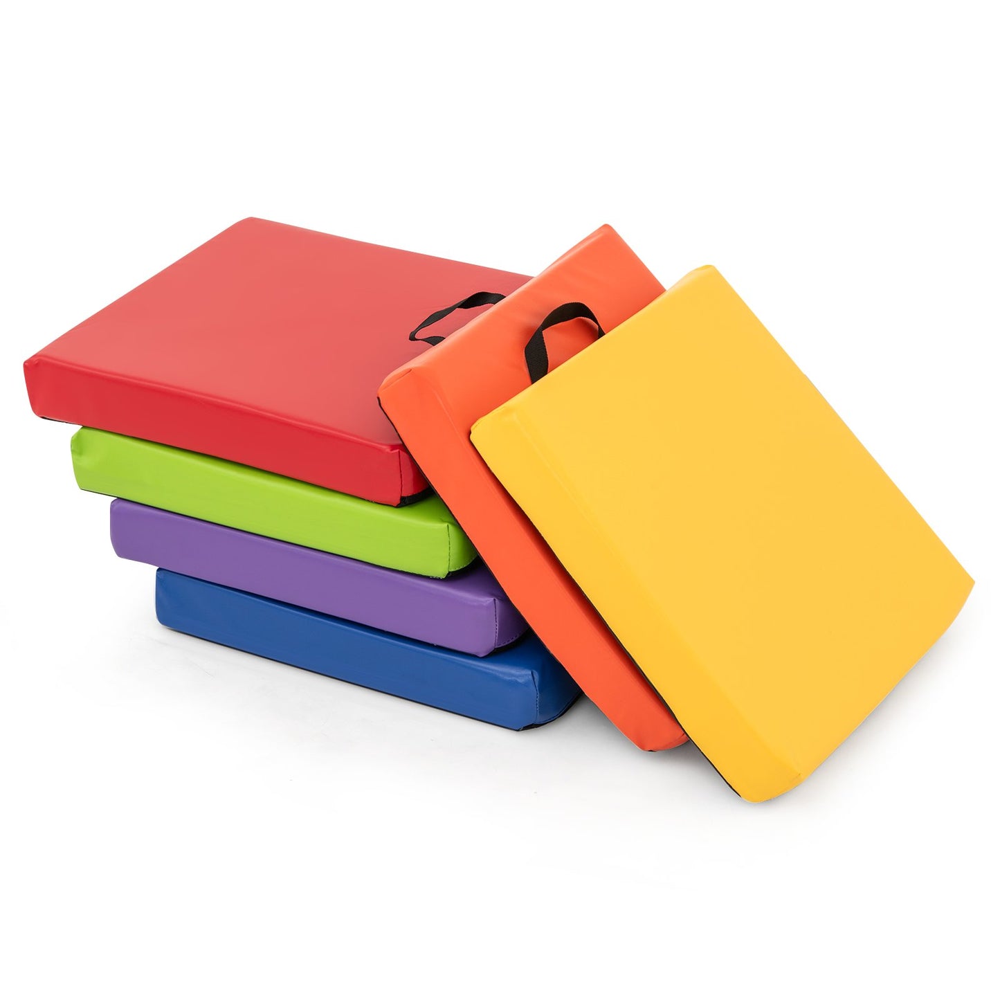 LIVSK Set van 6 Vloerkussens - Hoogwaardig Schuim - Waterdichte Kunstlederen Hoezen - Antislip - Draagbaar - Regenboog