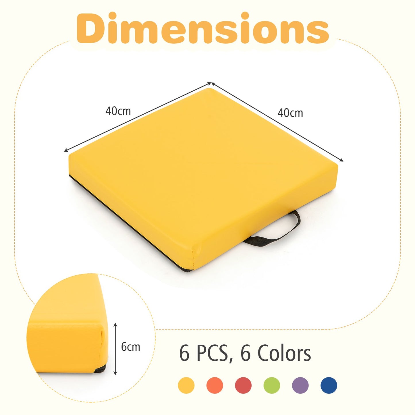 LIVSK Set van 6 Vloerkussens - Hoogwaardig Schuim - Waterdichte Kunstlederen Hoezen - Antislip - Draagbaar - Regenboog
