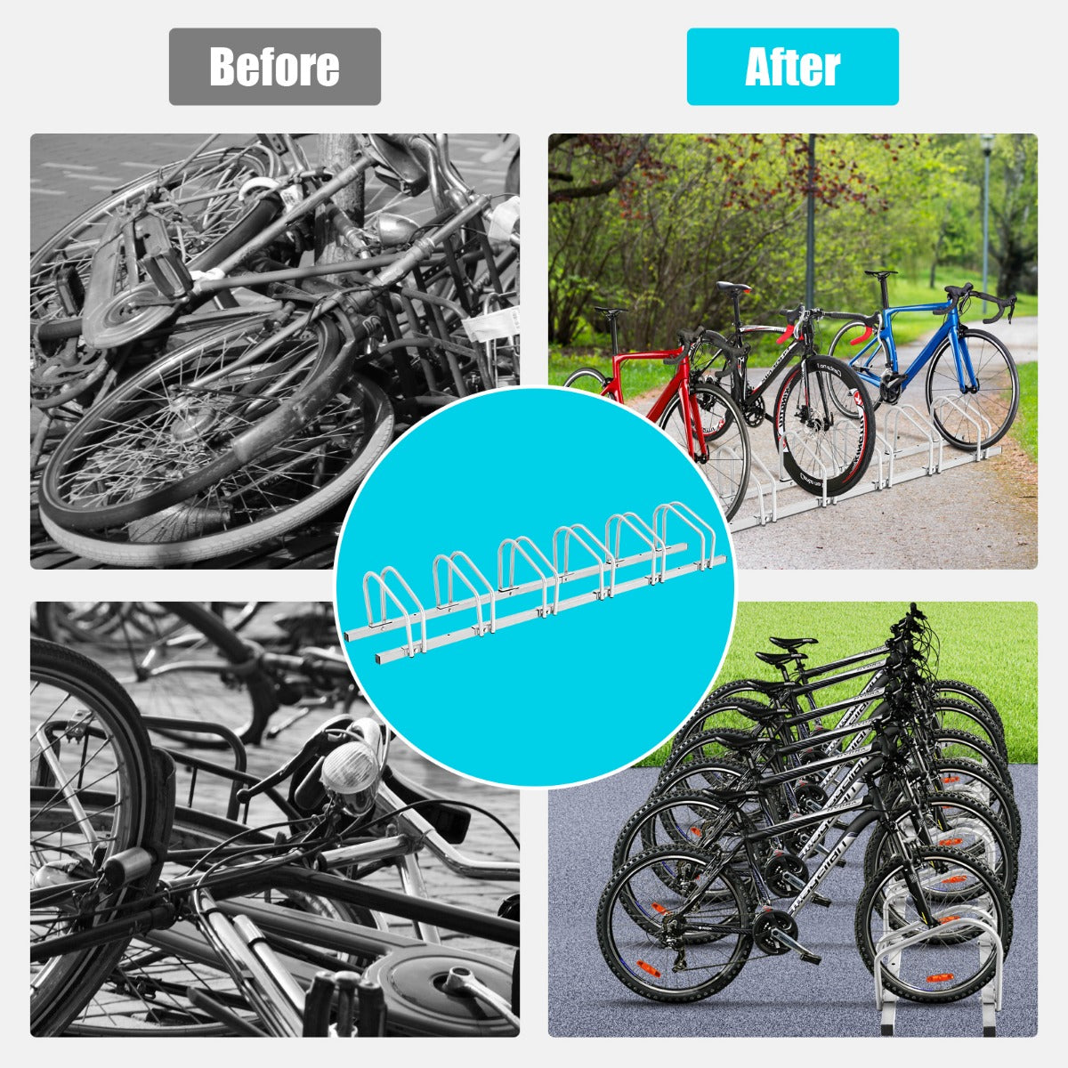 LIVSK Fietsenrek - 6 Opslagposities - Staal - Compact en Lichtgewicht - Eenvoudige Montage - Zilver