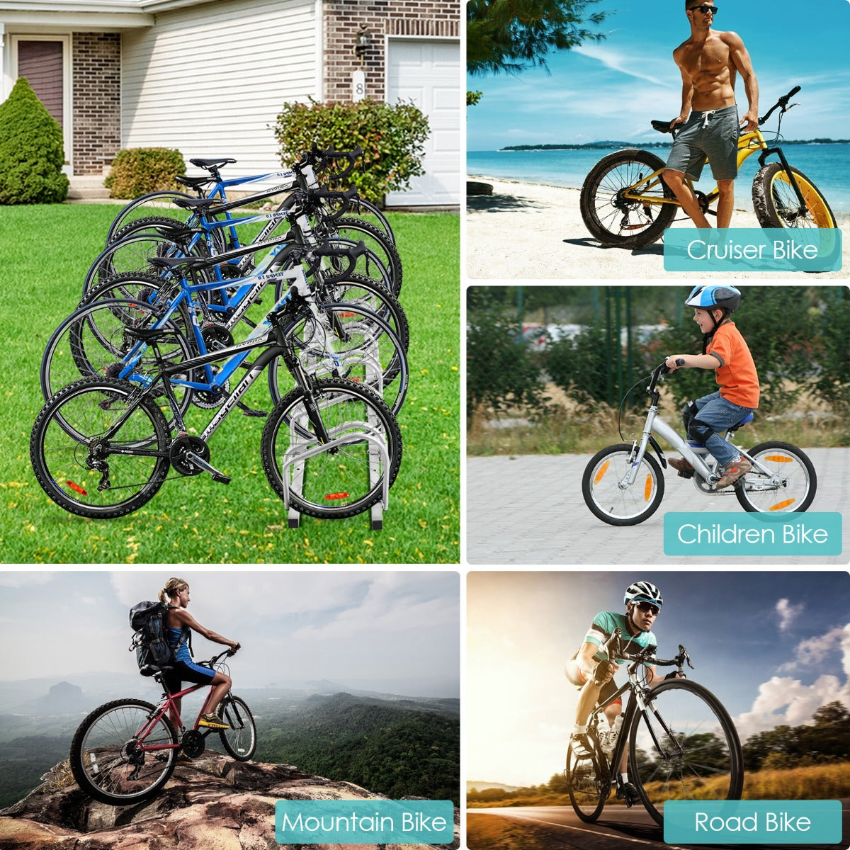 LIVSK Fietsenrek - 6 Opslagposities - Staal - Compact en Lichtgewicht - Eenvoudige Montage - Zilver