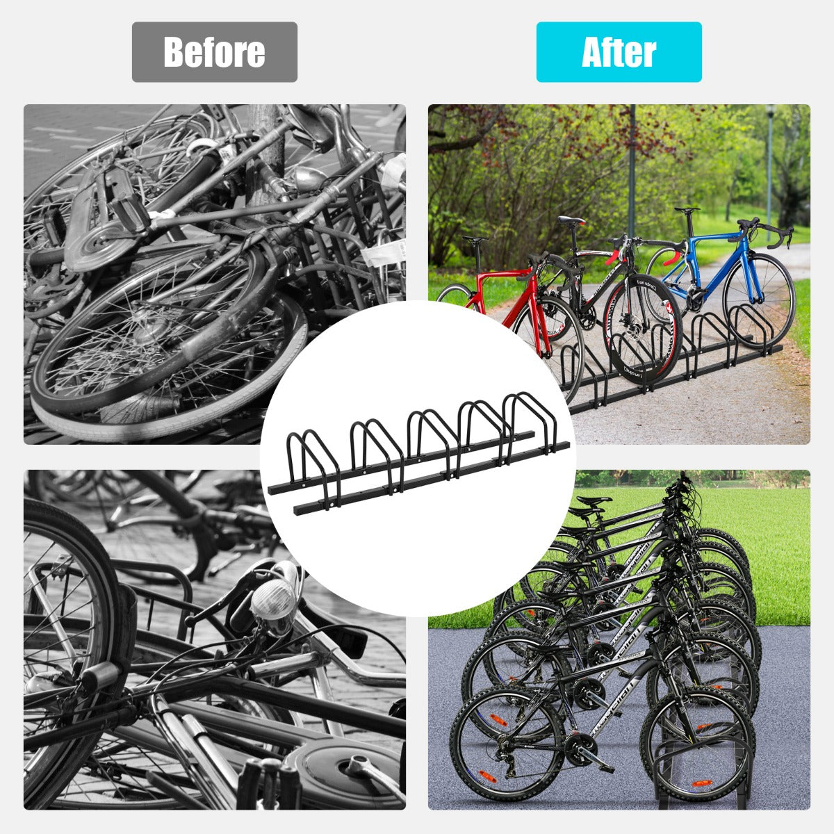 LIVSK Fietsenstandaard - Voor 6 Fietsen - Stevig Staal - Compact en Lichtgewicht - Eenvoudige Montage - Zwart