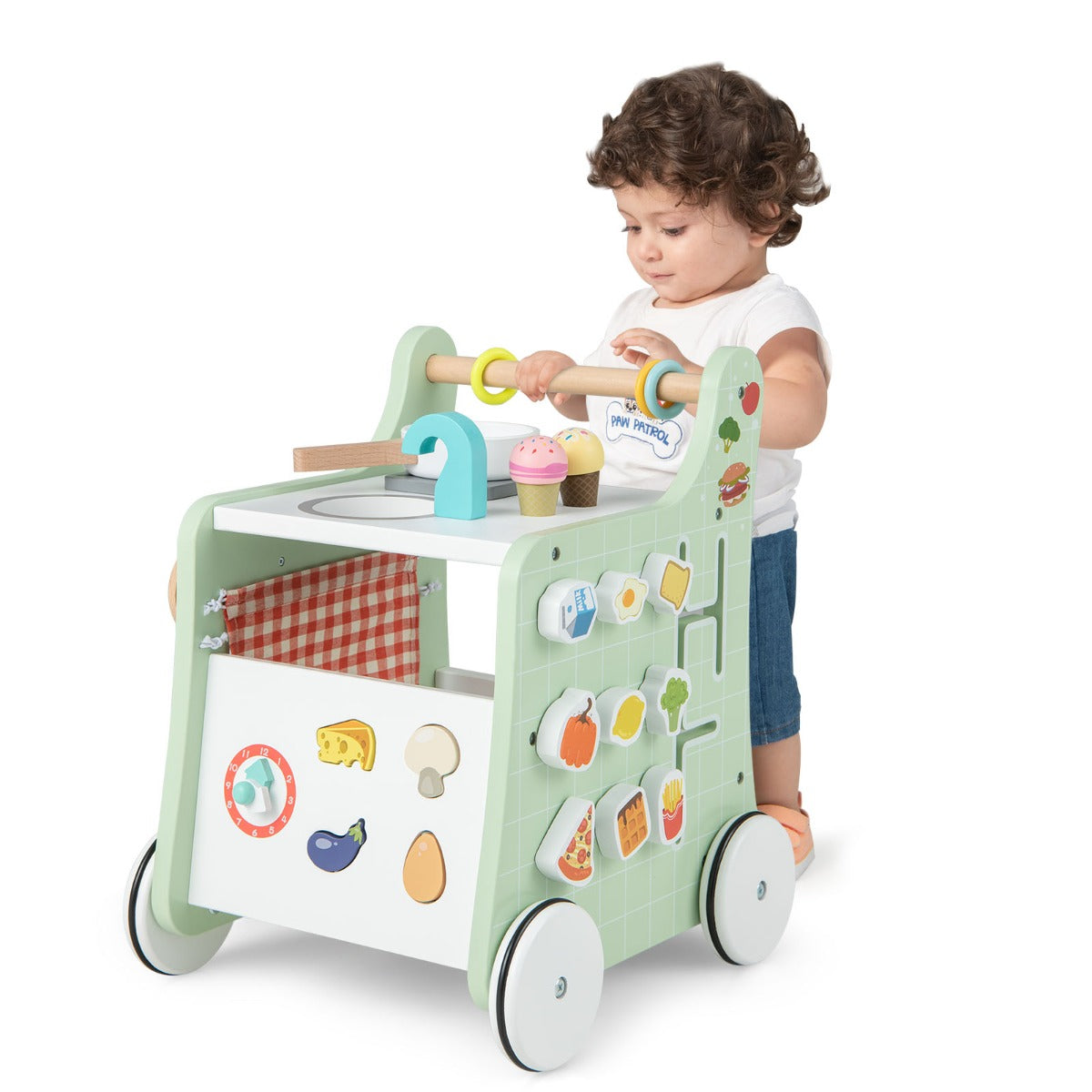 LIVSK 6-in-1 Houten Kinderwagen - Loopstoeltje, Speelkeuken, Opbergdoos - Ergonomisch en Veilig - Voor Kinderen Vanaf 1 Jaar -