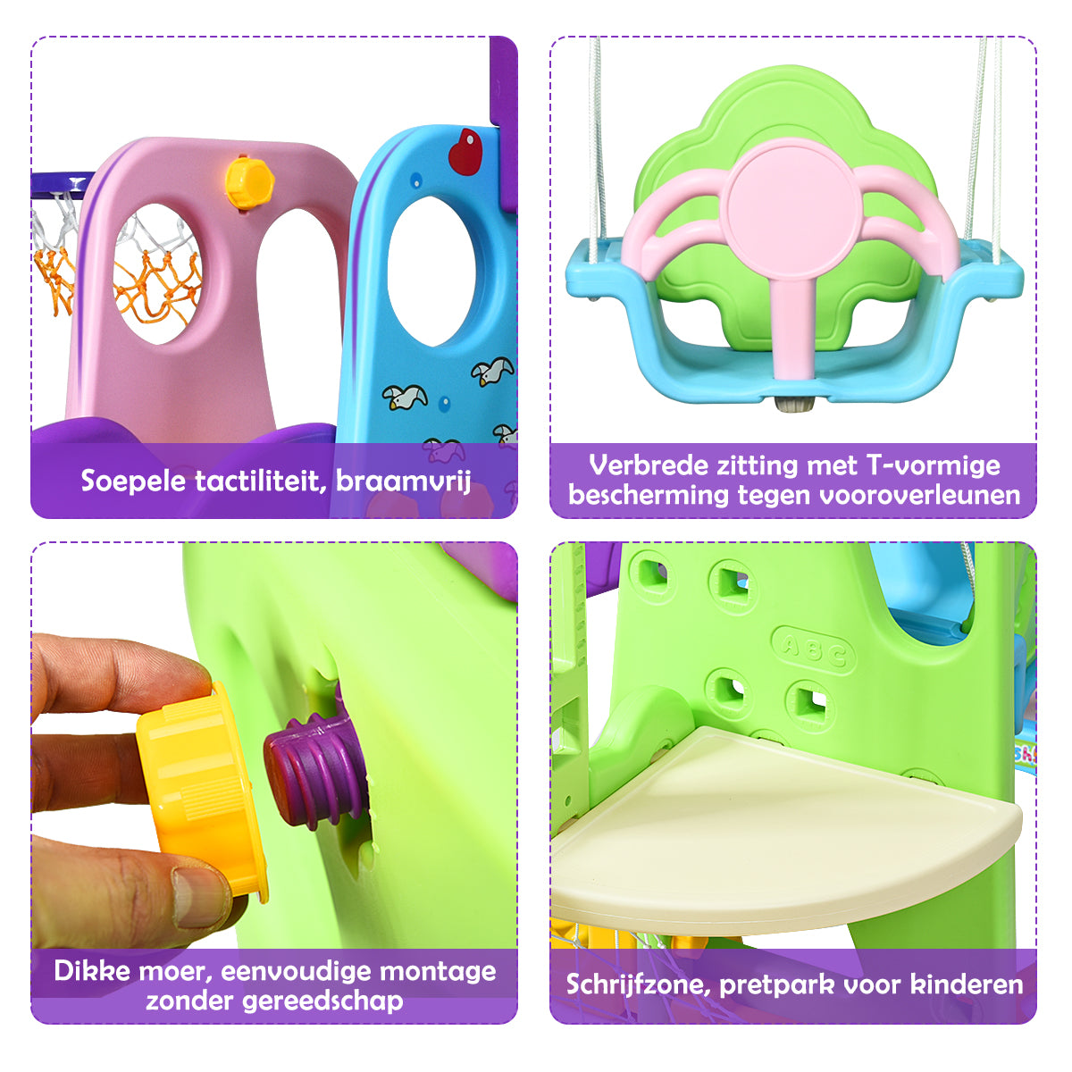 LIVSK 6-in-1 Klim- en Schommelset - Met Glijbaan, Basketbalring en Voetbaldoel - Voor Gezonde Ontwikkeling - HDPE - Veelkleurig