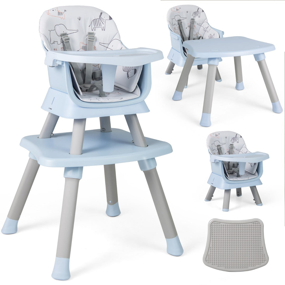 LIVSK 6-in-1 Kinderstoel - Hoge Stoel - Zitverhoger - Kindertafel - Veiligheidsgordel - Voor 6-36 maanden - Blauw