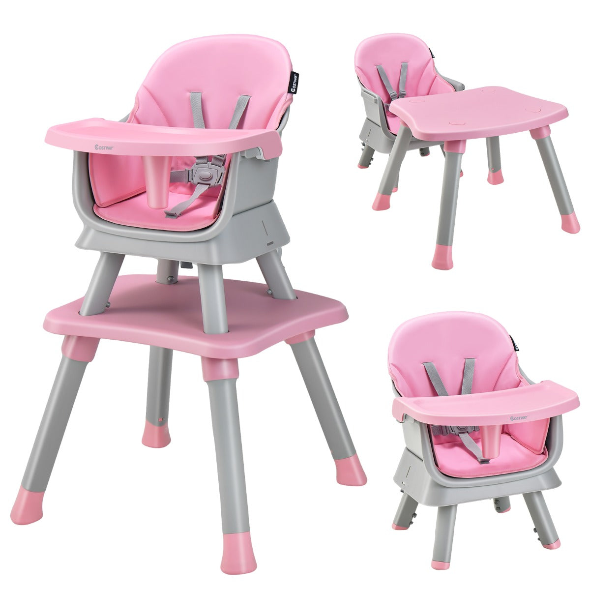 LIVSK 6-in-1 Converteerbare Kinderstoel - Veiligheidsgordel - Afneembaar Dienblad - Duurzaam PP - Tot 25 kg - Roze