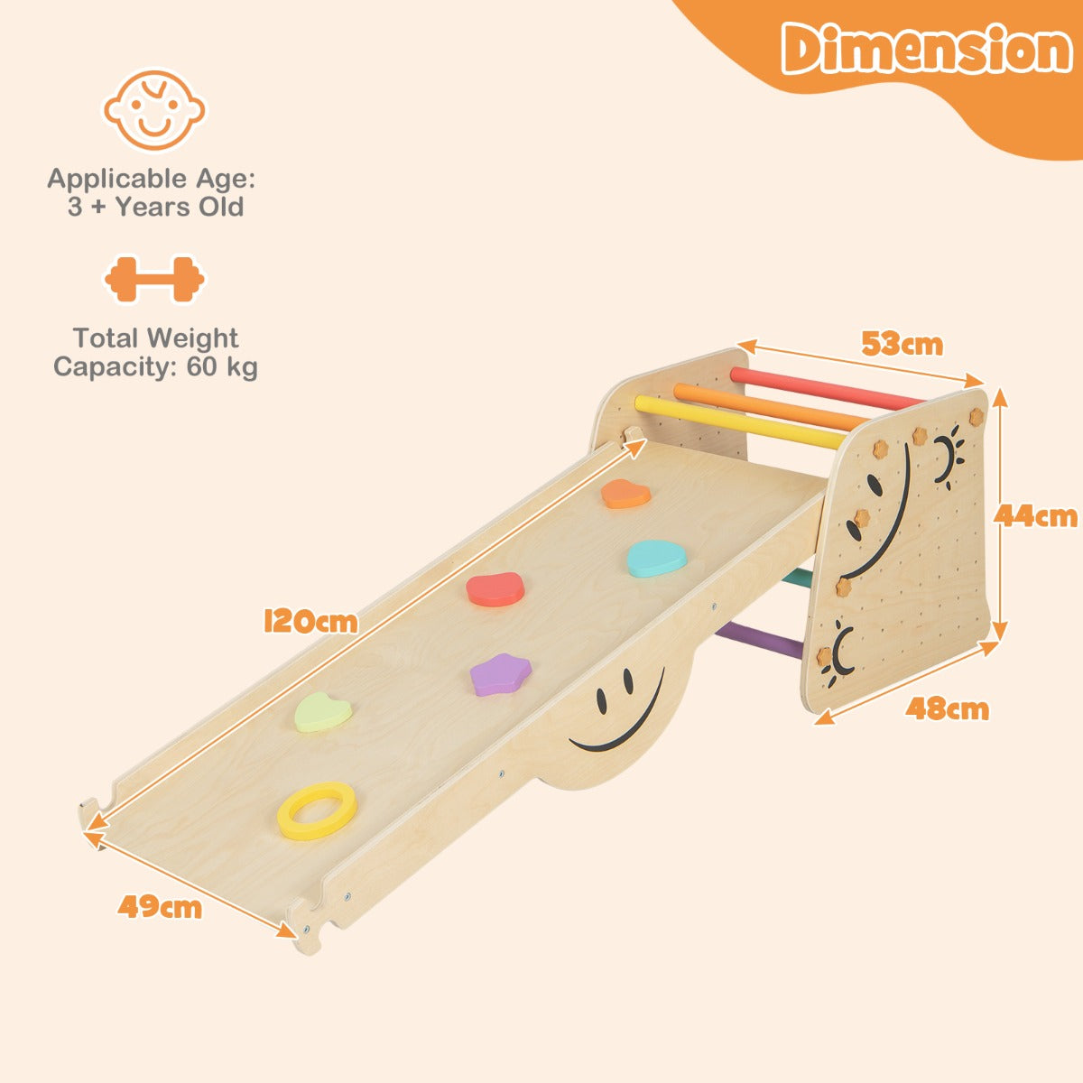 LIVSK 6-in-1 Klimspeelgoedset - Glijbaan, Klimhelling, Wip, Klimladder, Opstapje - Voor 2 Kinderen - Draagkracht 60 kg - Gekleurd