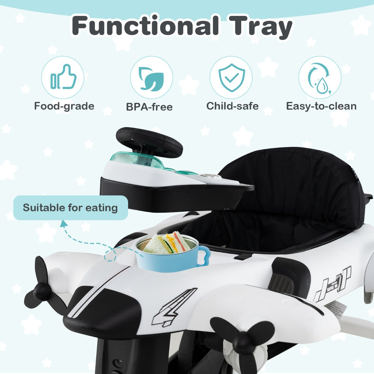 LIVSK 6-in-1 Loopwagen - 3 Verstelbare Hoogtes - Afneembaar Muziekdoosje - Inklapbaar - Voor Baby's tot 12 kg - Grijs/Wit