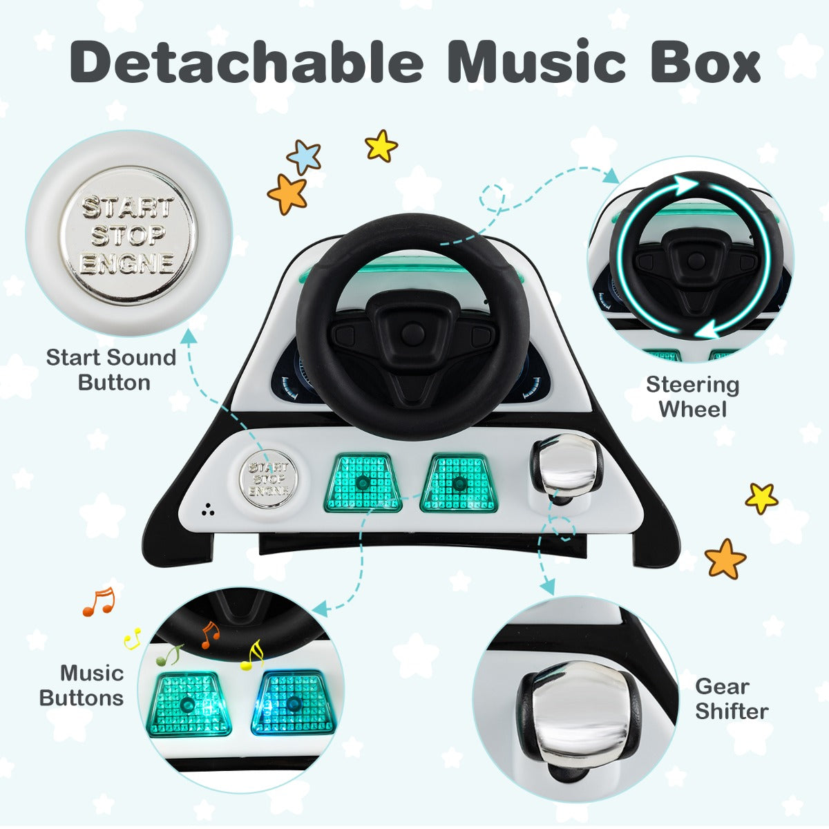 LIVSK 6-in-1 Loopwagen - 3 Verstelbare Hoogtes - Afneembaar Muziekdoosje - Inklapbaar - Voor Baby's tot 12 kg - Grijs/Wit
