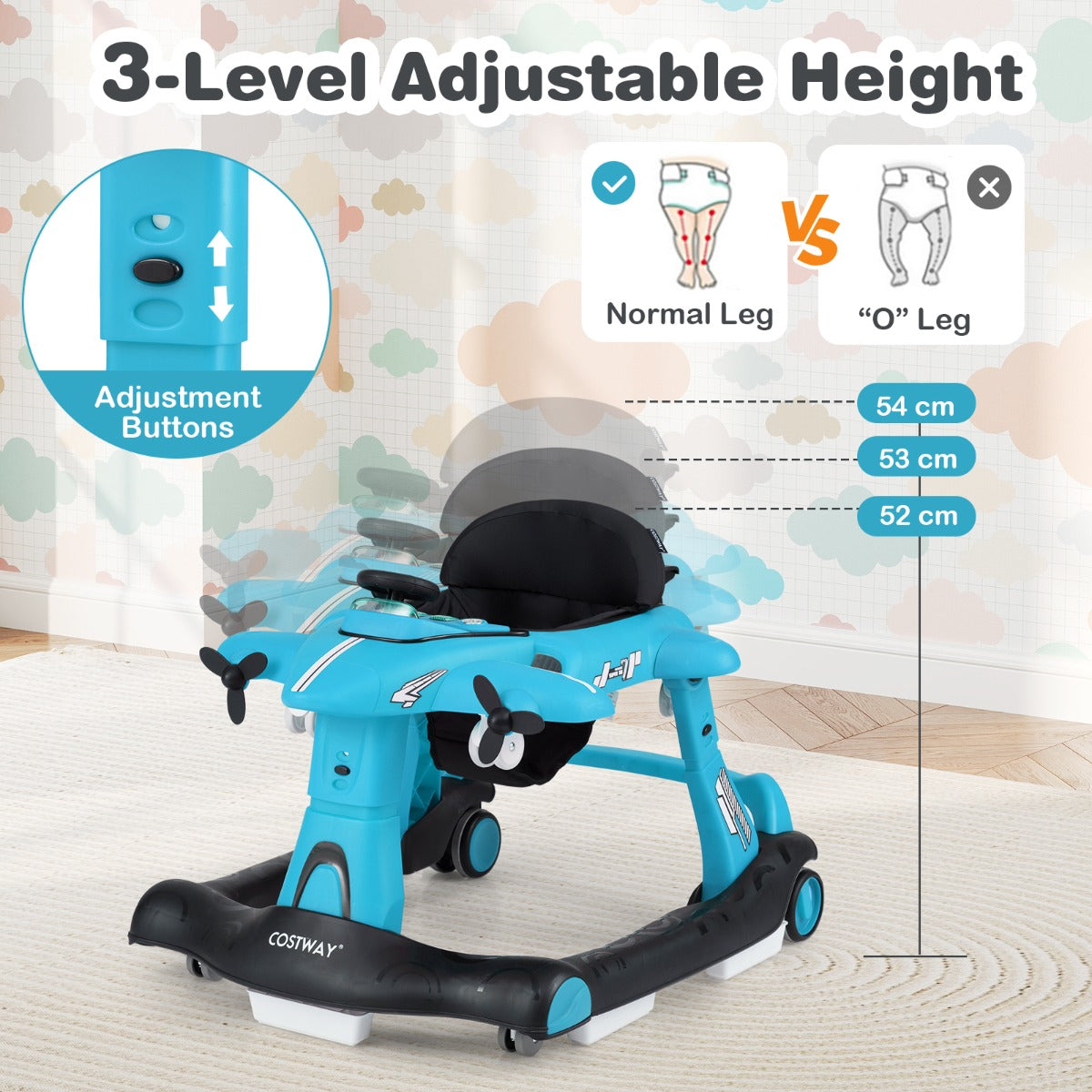 Livsk costway 6 in 1 opvouwbare babyloopstoel vliegtuigontwerp drie hoogte instellingen blauw 4