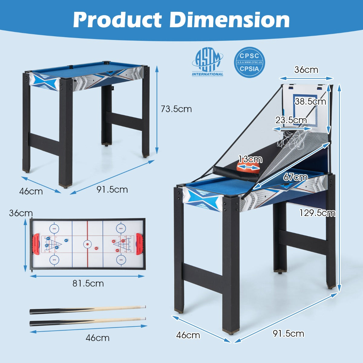 LIVSK 6-in-1 multigametafel - Biljart, tafeltennis, hockey, bowling, shuffleboard, basketbal - Ruimtebesparend - Multicolour