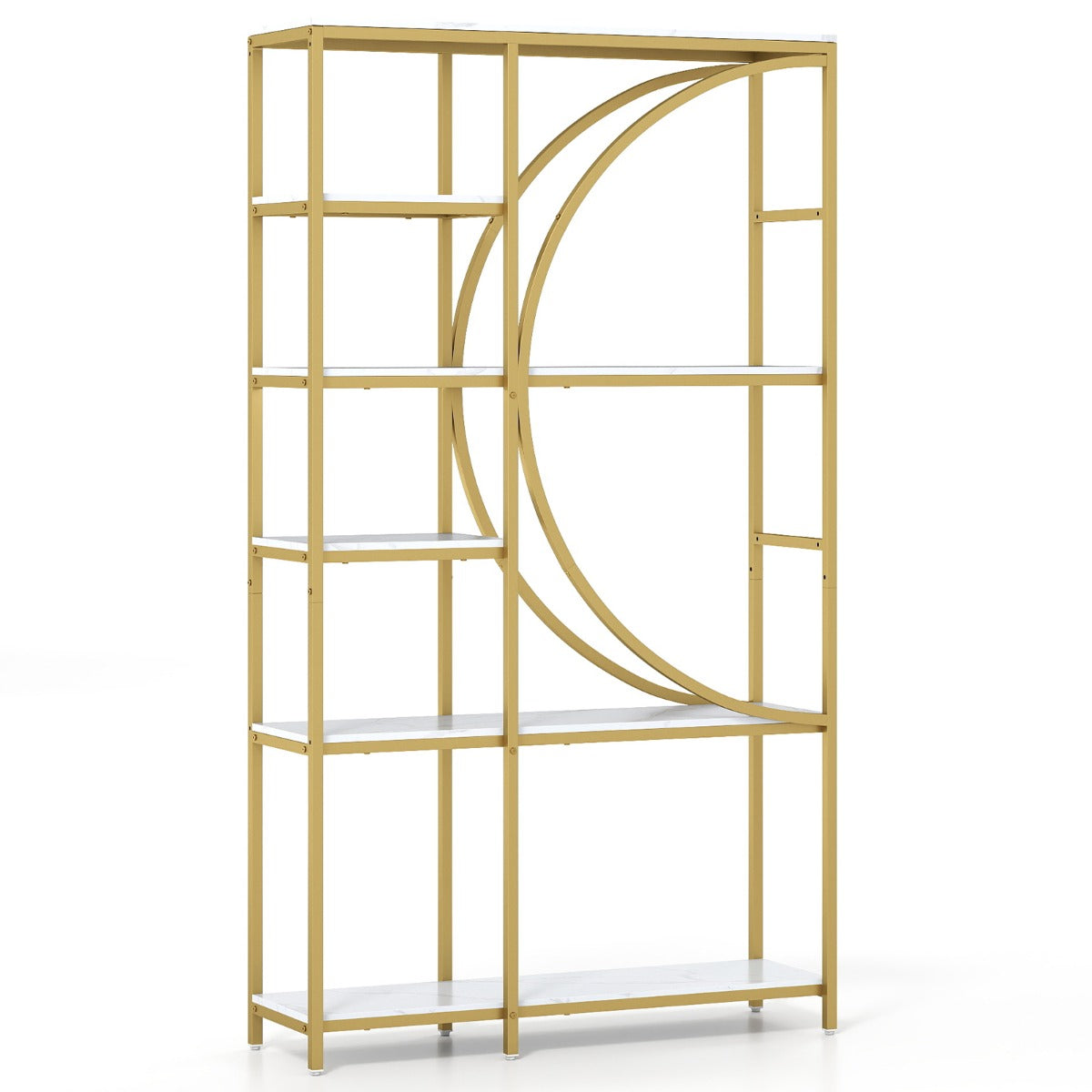 LIVSK Geometrische Boekenkast - 6 Laags Metalen Frame - Elegant Design - Veel Opbergruimte - 100 x 30 x 177 cm - Rustiek bruin &