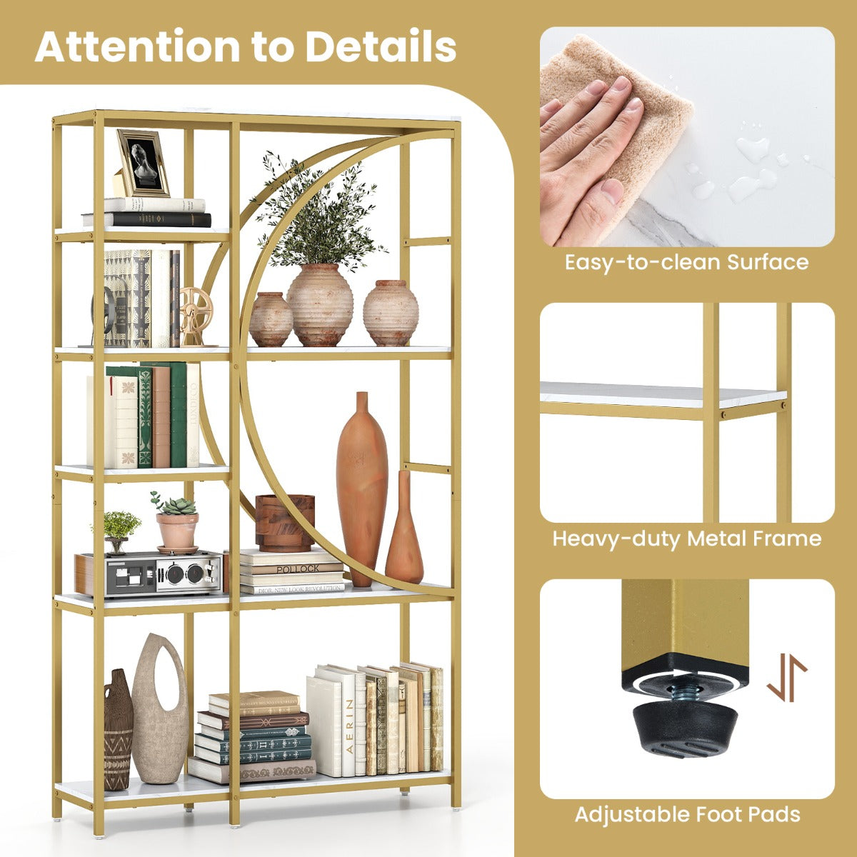 LIVSK Geometrische Boekenkast - 6 Laags Metalen Frame - Elegant Design - Veel Opbergruimte - 100 x 30 x 177 cm - Rustiek bruin &