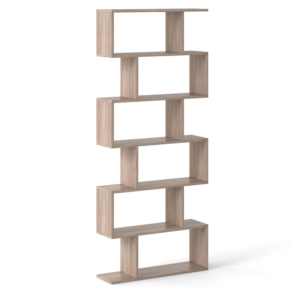 Livsk costway 6 laags boekenkast vrijstaande s vormige stijl boekenplank met anti kantelbeveiliging z ontworpen houten plank grijs 1 1