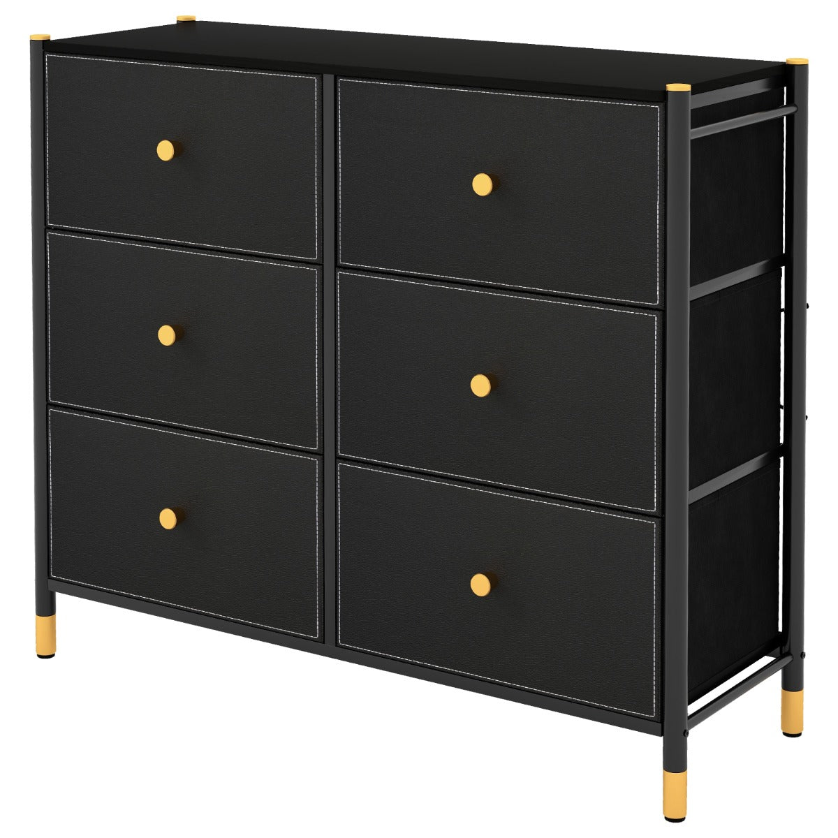 LIVSK Vrijstaande Ladekast - 6 Stoffen Laden - Stevig Metalen Frame - Anti-Kantelbeveiliging - 89 x 30 x 76,5 cm - Zwart