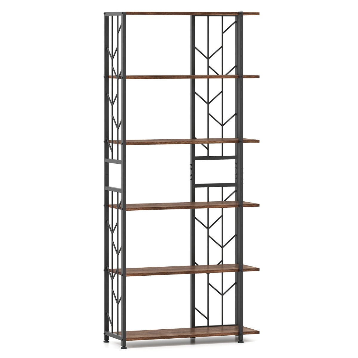 LIVSK Moderne Boekenkast - 6 Planken - Geometrisch Ontwerp - Stabiele Kantelbeveiliging - 80 x 31 x 180 cm - Goud + Wit