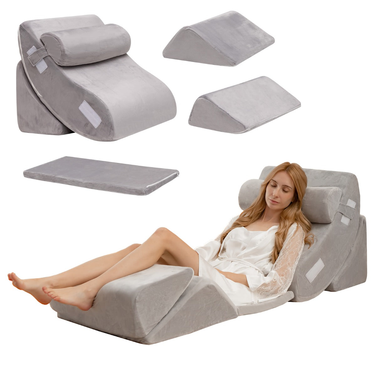 Livsk costway 6 stuks bed wigkussen traagschuim vulkussen set met comfortabel en verstelbaar rug steunkussen 3