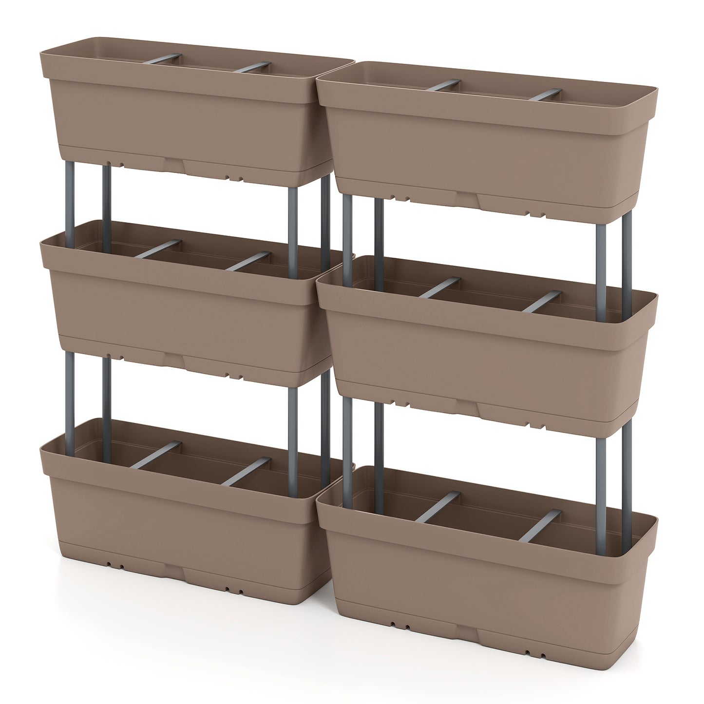 LIVSK Verticaal Verhoogd Tuinbed - Set van 6 Plantenbakken - Duurzaam PP - Slim Drainsysteem - Eenvoudige Montage - Grijs