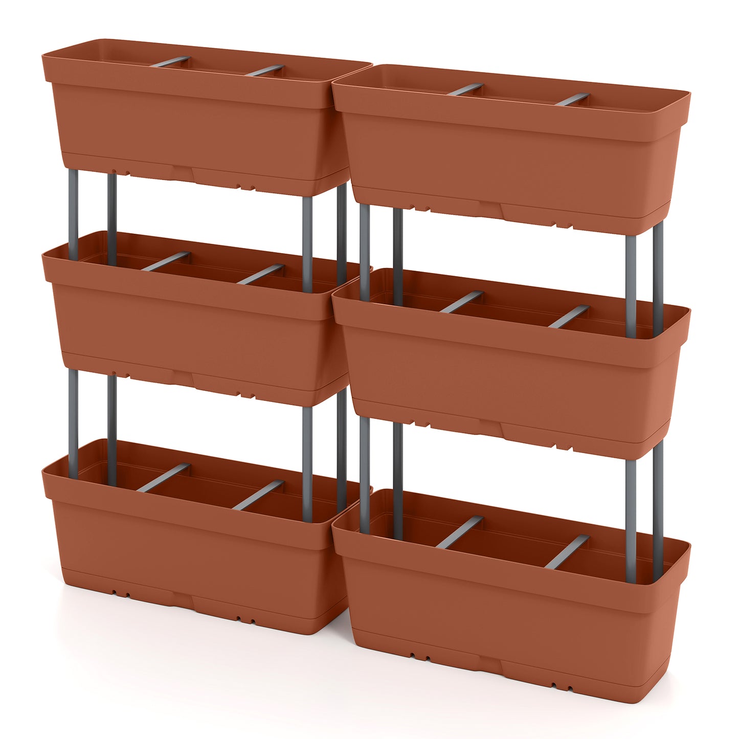LIVSK Verticale Verhoogde Tuinbed Set - 6 Plantenbakken met Drainsysteem - Stapelbaar en Ruimtebesparend - Bruin