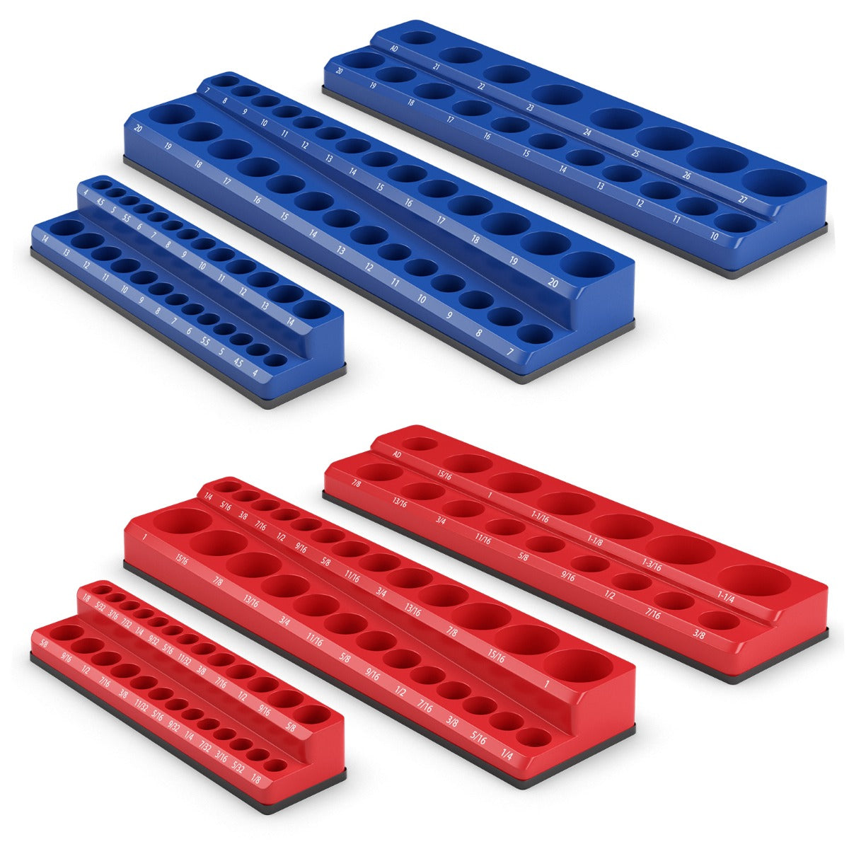 LIVSK Magnetische Dopsleutelhouder Set - 3 Metrische en 3 Inch Houders - Sterke Magneetbasis - Rubberen Bescherming - Blauw en