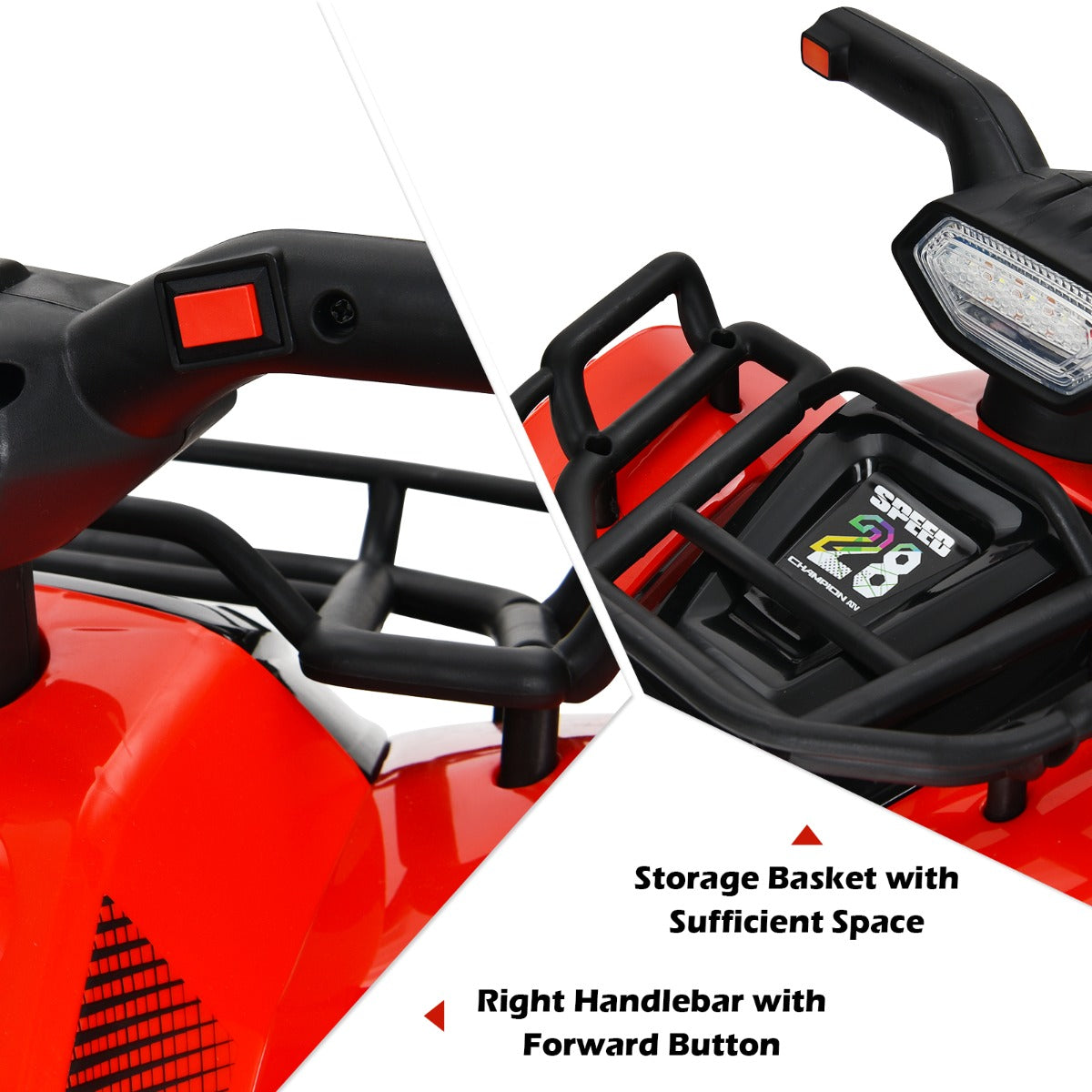 LIVSK Kinderquadbike - LED Koplamp - Muziek - 4 Antislipwielen - Tot 20 kg - 44 x 66 x 42 cm - Rood