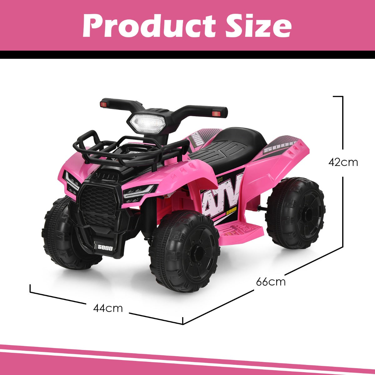Livsk costway 6 v elektrische kinderquad mini elektrische quad met muziek claxon en led koplamp kinderquad 2 km h voor peuters vanaf 18 maanden roze 2