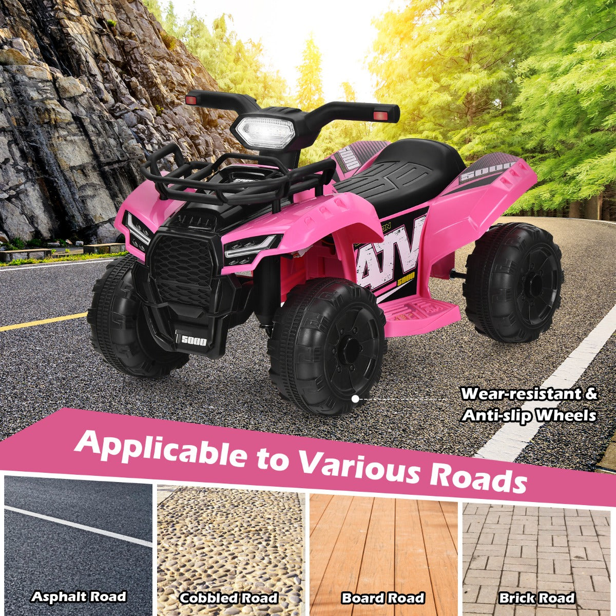 Livsk costway 6 v elektrische kinderquad mini elektrische quad met muziek claxon en led koplamp kinderquad 2 km h voor peuters vanaf 18 maanden roze 5